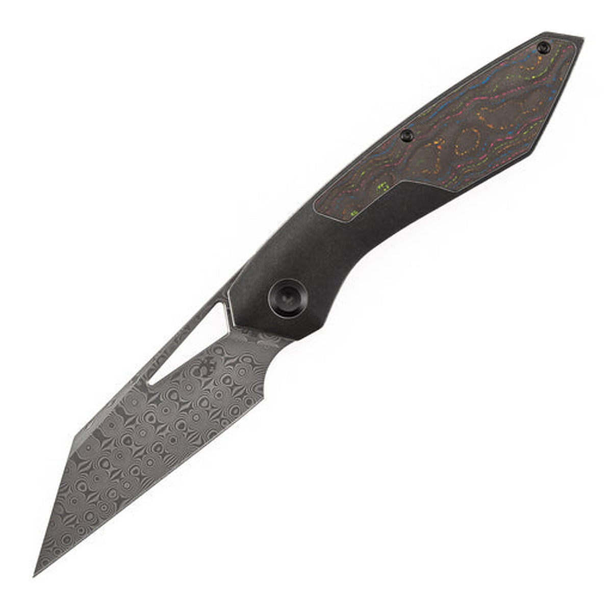 KANSEPT STRIP | Thumb Hole | 80S Camo Carbon Fiber+Blackwash Titanium | 3.4" Damascus Blade | RON STEELE DESIGN | K1113A4