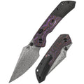 KANSEPT | Fenrir Top Liner Lock | Purple Haze Fatcarbon & Titanium | 3.4" Damascus | Sparrow Knife Design | K1034H3