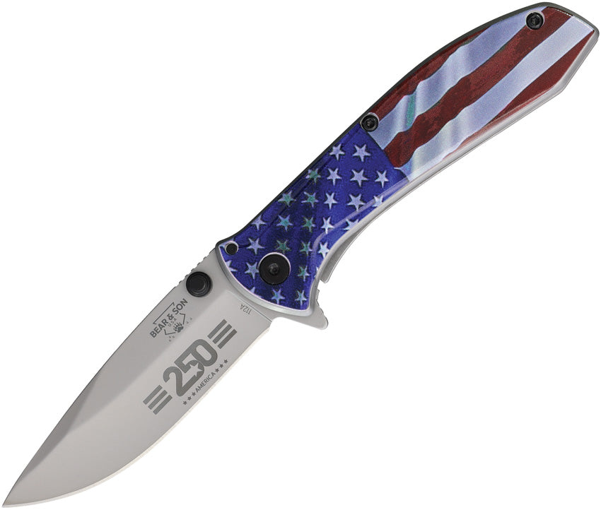 Bear and Son Frame Lock Assisted Open USA 250th Anniversary Knife