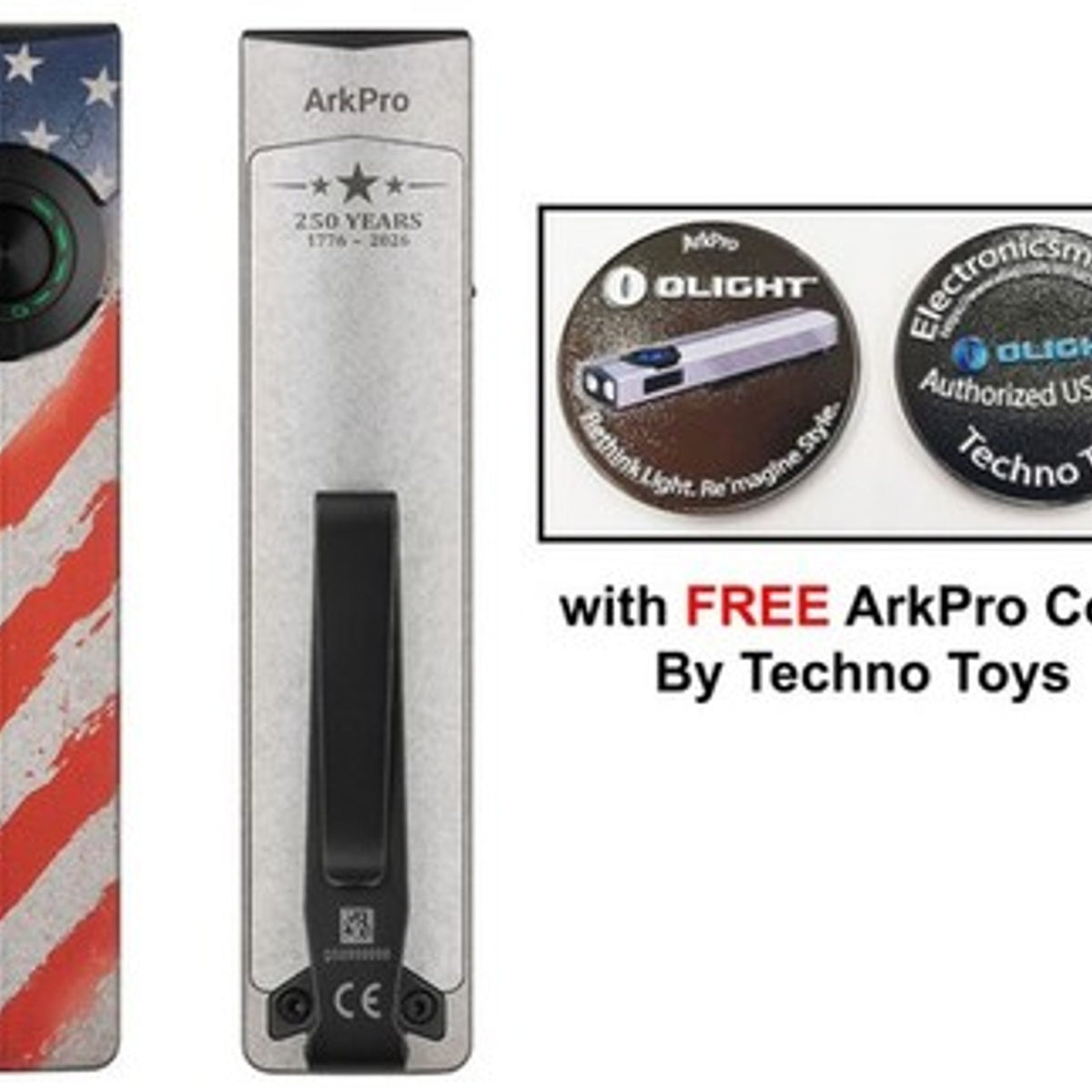 Olight ArkPro Flashlight 1500 Lumens with UV and Green Laser, Stars and Stripes