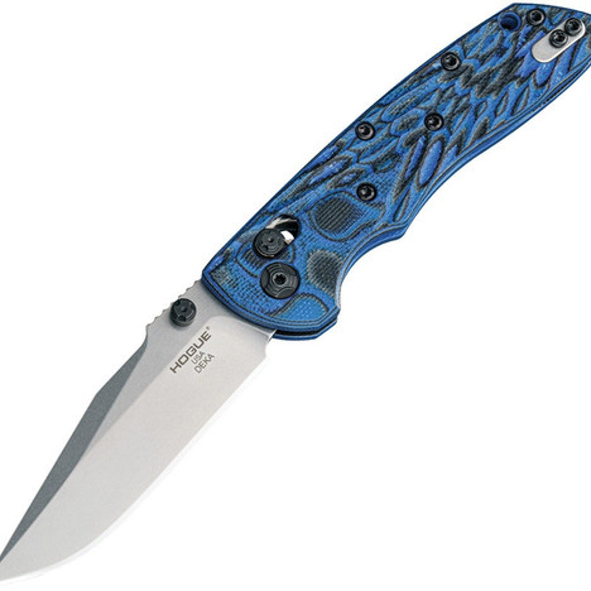 Hogue Deka Folding Knife, Clip Point Blade, Blue Lava G10