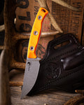 Microtech Akris Stonewash Standard G-10 Ember with Dark Chocolate Leather Sheath (95-10EM-1)