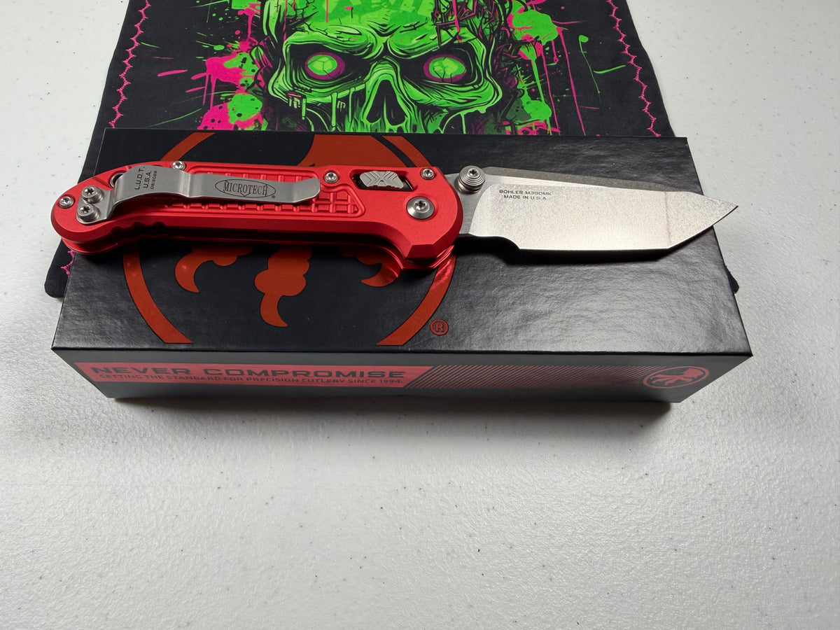 Microtech L.U.D.T.® RAM-LOK® T/E STONEWASH FRAG PATTERN RED (1136RL-10FRRD)