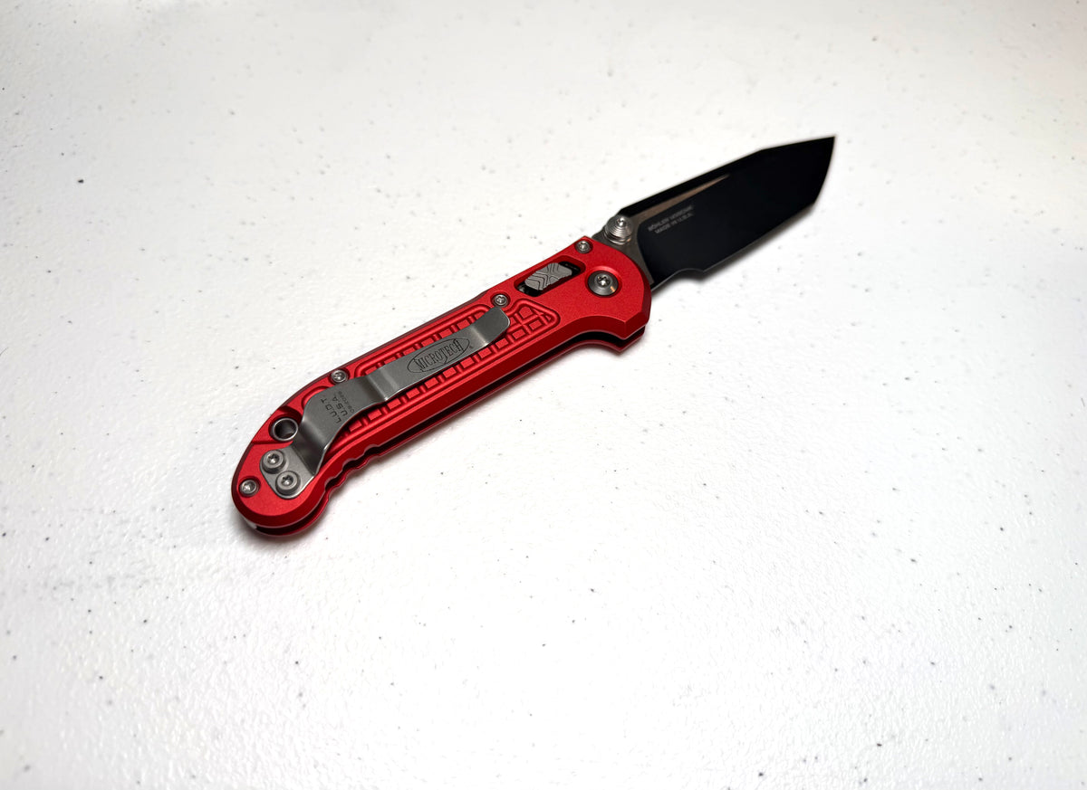 Microtech L.U.D.T.® RAM-LOK® T/E RED FRAG PATTERN Black Standard (1136RL-1FRRD)