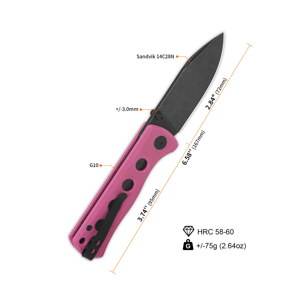 QSP Canary Folder Liner Lock Pocket Knife 14C28N Blade Pink G10 Handle (QS150-H2)
